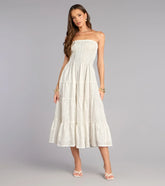 Daytime Vibe Floral Eyelet Strapless Midi Dress