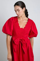 aria bow embroidered midi dress - red