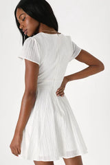 Forever Precious White Seersucker Short Sleeve Mini Skater Dress