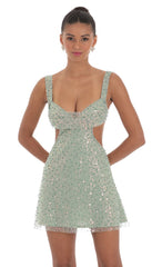 Sequin Pearl Cutout Dress in Green