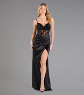 Idra Lace Corset Satin Wrap Formal Dress