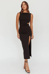 Emille Cut-Out Split Midi Dress Black