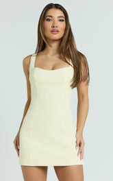 Aretha Mini Dress Corset Panel Dress in Lemon
