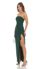 Mesh Ruffle Slit Dress in Green