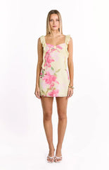 Joyce Yellow Lily Print Mini Dress