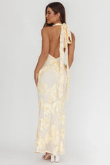 Cipriana Backless Halter Maxi Dress Embellished Yellow