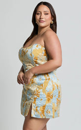 Brailey Mini Dress Strapless Dress in Blue Jacquard