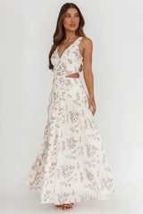 First Dates Waist Cut-Out Maxi Dress Floral Cream/Pink