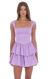 Satin Wide Strap Ruffle Dress in Lavender