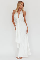 Make Believe Plunging Halterneck Maxi Dress Oyster