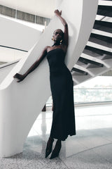 Velma Halter Collar Maxi Dress - Black