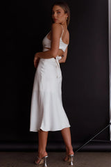 Dance With Me Crossover Bust Midi Dress Ivory