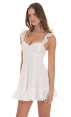 Dotted Chiffon Fit and Flare Dress in White