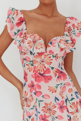 Palms Ruffle Sleeve Tied Back Maxi Dress Floral Pink
