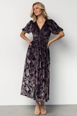 Dahlia Velvet Dress | Indigo + Purple Floral