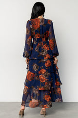 Mariella Tiered Maxi Dress | Navy + Rust
