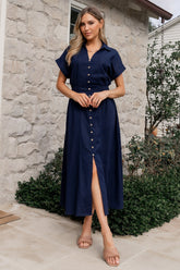 Larah Button Dress | Navy Blue