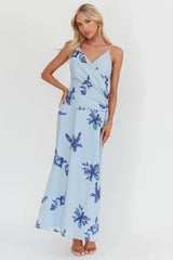 Lexxi Crossover Gathered Waist Maxi Dress Floral Blue