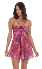 Floral Cutout Babydoll Dress in Mixed Pink