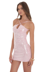 Sequin Keyhole Dress in Pink