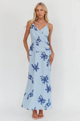 Lexxi Crossover Gathered Waist Maxi Dress Floral Blue