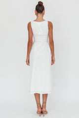 Leeli Zipper Front Midi Dress White