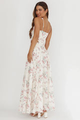 First Dates Waist Cut-Out Maxi Dress Floral Cream/Pink