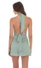 Satin Halter A-line Dress in Sage