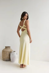 Lost In Daydreams Satin Maxi Dress Yellow