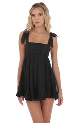 Shimmer Ruffle Babydoll Dress in Black