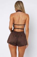 Still Love Me Faux Suede Halter Top Dark Chocolate