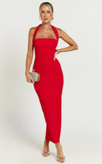 Salome Midi Dress Halter Neck Column Dress in Red