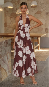 Skye Maxi Dress - Chocolate/White Floral