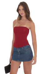 Sheer Mesh Strapless Corset Top in Red