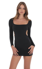 Pearl Open Back Bodycon Dress in Black