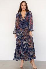 Bowman Deep V Maxi Dress | Dark Blue Multi