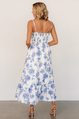 Cherie Jacquard Dress | Off White + Blue Floral