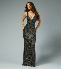 Kim Rhinestone Leopard Mermaid Formal Dress