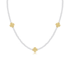 15" Choker Signature Cross Sterling Mixed Metal Pattern 2mm Bead - Signature Cross Gold