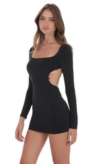 Pearl Open Back Bodycon Dress in Black