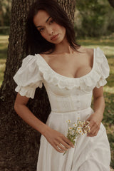 white broderie anglais babydoll midi dress