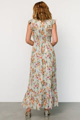 Kearny Ruffle Maxi Dress | Light Blue Floral + Gold
