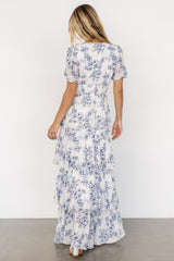 Montaigne Ruffle Maxi Dress | Off White + Blue