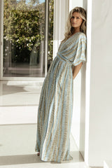 Mylis Kimono Dress | Blue + Green Print