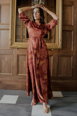Paula Satin Maxi Dress | Terracotta Floral