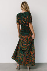 Uma Velvet Maxi Dress | Bronze + Jade