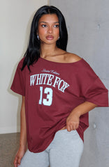 Everything In Time Off Shoulder Oversized Tee Burgundy