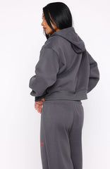 Through Thick And Thin Boxy Zip Front Hoodie Volcanic