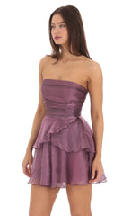 Petal Ruffle Strapless Dress in Purple