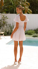 Sahirah Mini Dress - Beige / White Gingham